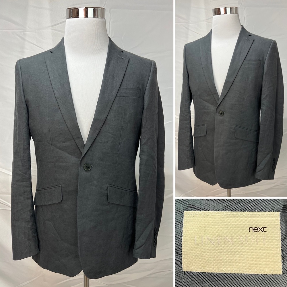 Men's Next 100% Linen Gray Single Button Single Vent 36R Blazer Jacket